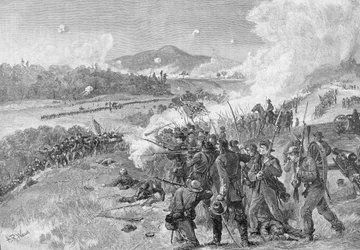A Batalha de Resaca, Geórgia, 14 de maio de 1864, ilustração de "Batalhas e Líderes da Guerra Civil", editada por Robert Underwood Johnson e Clarence Clough Buel
